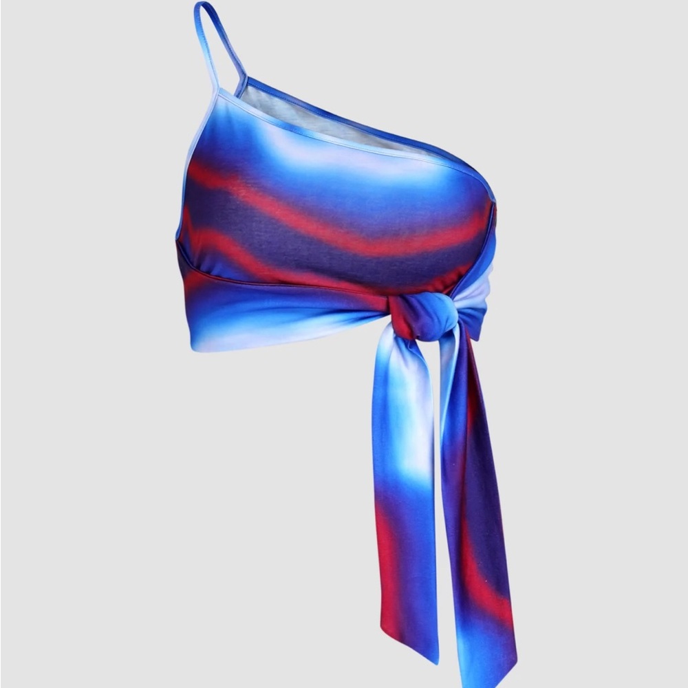 Cider Red & Blue One Shoulder Tie Dye Cami Bandeau Top Brand New w Tags